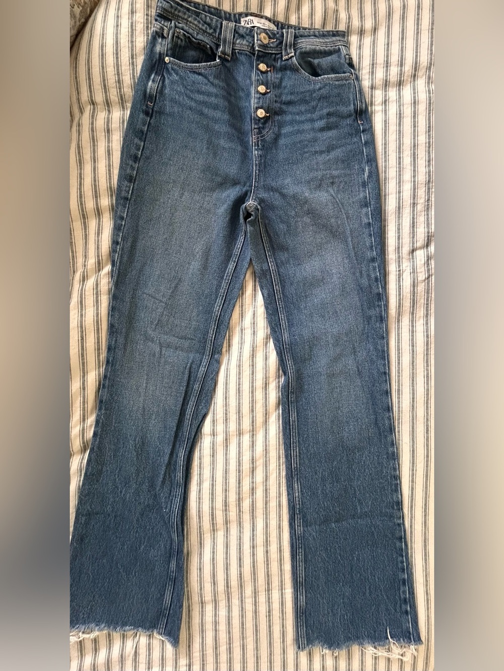 Zara Blue High-Rise Button-Fly Jeans